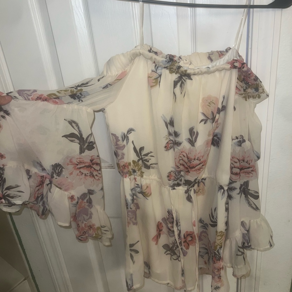Andree Floral Off-Shoulder Dress - Cream and Pink